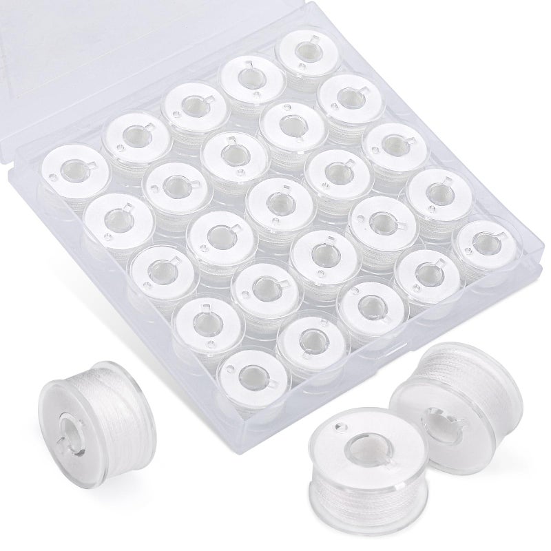 UzecPk 25pcs Thread for Sewing, Embroidery Bobbins, White Prewound Bobbins Size A SA156 Thread Sewing Machine Threads Kit for Embroidery and Sewing Machines DIY 50yds/Spool - Image 1